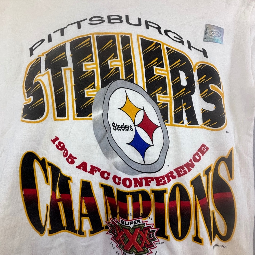 Vintage 1995 Pittsburgh Steelers AFC Champions Sweatshirt White True Fan Med